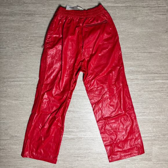 Paper Moon Seoul Women's Wide Leg Pants Vegan Leather NWT L Hot Red 26x28 - Picture 2 of 11